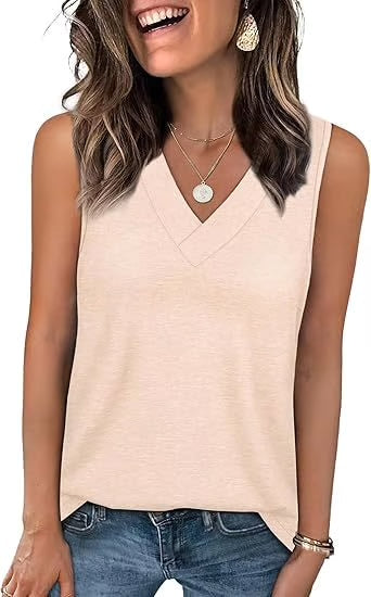 Dames Mouwloze V-hals Top – afslankend, losvallend en casual T-shirt