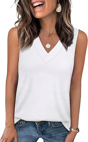 Dames Mouwloze V-hals Top – afslankend, losvallend en casual T-shirt