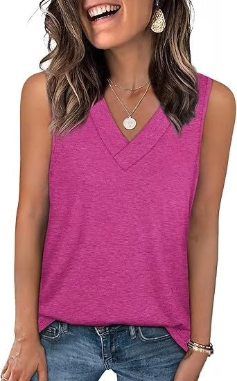 Dames Mouwloze V-hals Top – afslankend, losvallend en casual T-shirt