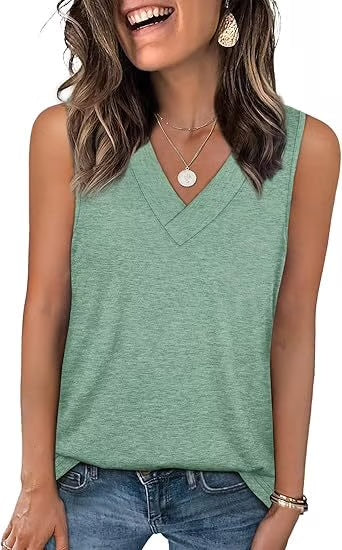 Dames Mouwloze V-hals Top – afslankend, losvallend en casual T-shirt