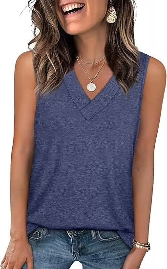 Dames Mouwloze V-hals Top – afslankend, losvallend en casual T-shirt