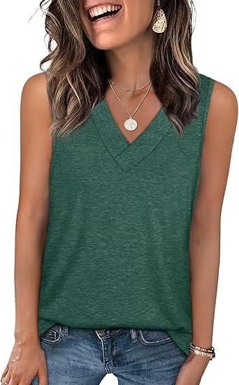 Dames Mouwloze V-hals Top – afslankend, losvallend en casual T-shirt