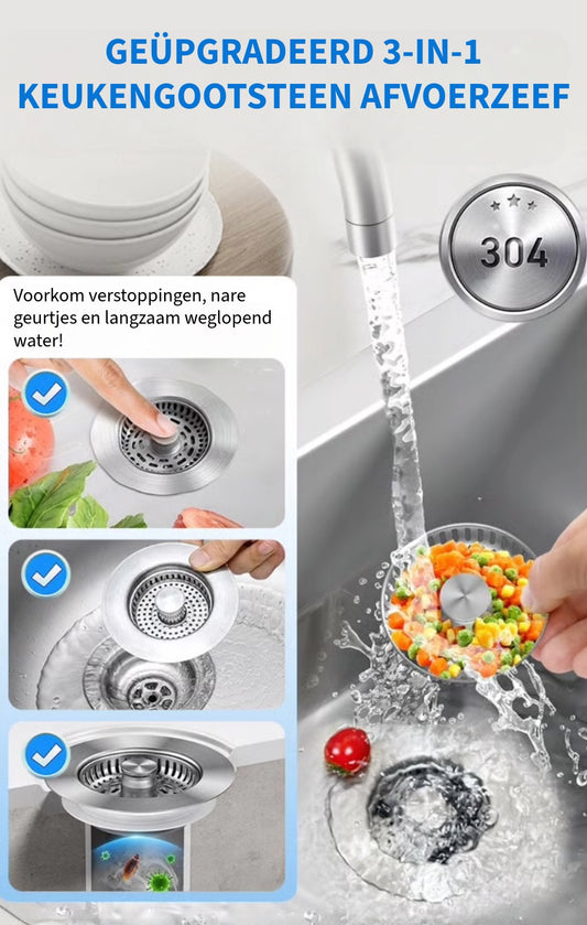 3-in-1 Keukengootsteen Afvoerzeef