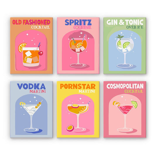 6 Mini Cocktail Schilderijen